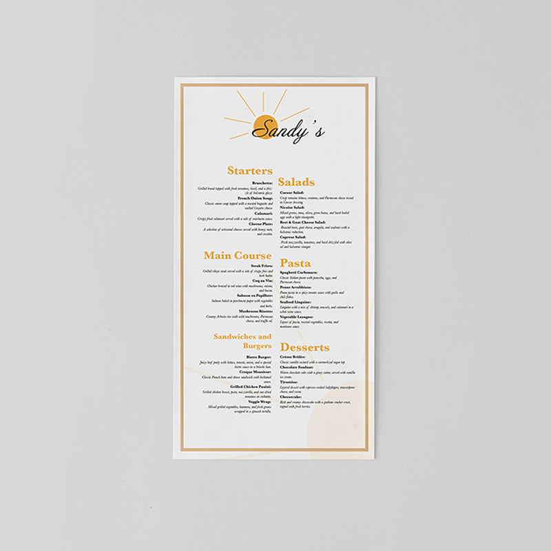 Waterproof Menus