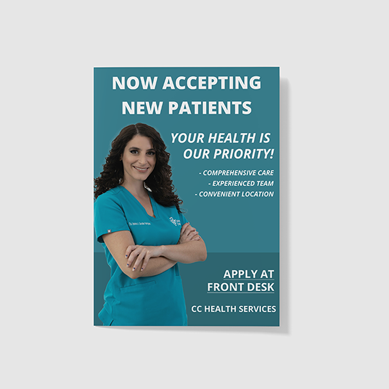 A custom printed card advertising a doctors office